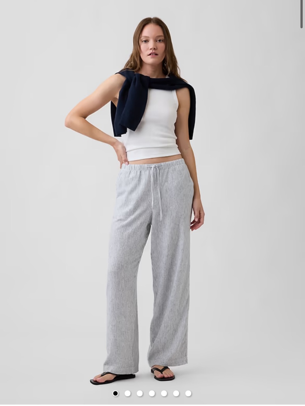 GAP Relaxed Wide Leg Lightweight Blue & White Striped Linen Pants Size L